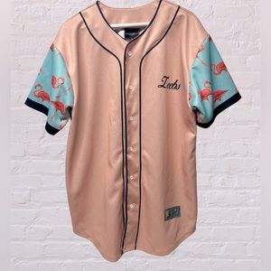 Kinetic society Los Angeles flamingo print pink baseball jersey leebs Mitchell